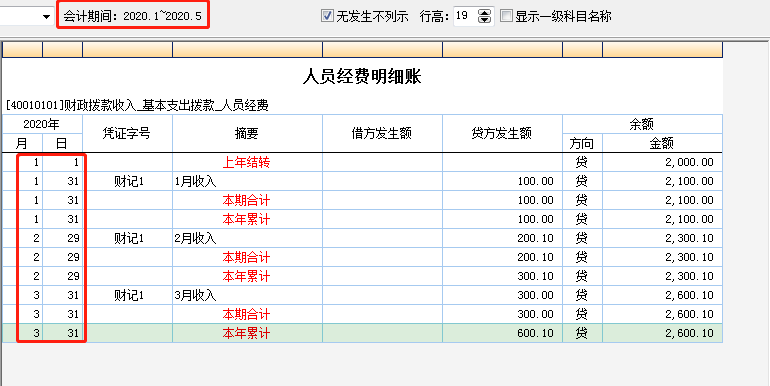 科目项目组合明细账1-9