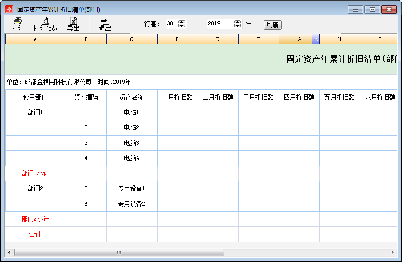 固定资产年累计折旧清单(部门)1-1